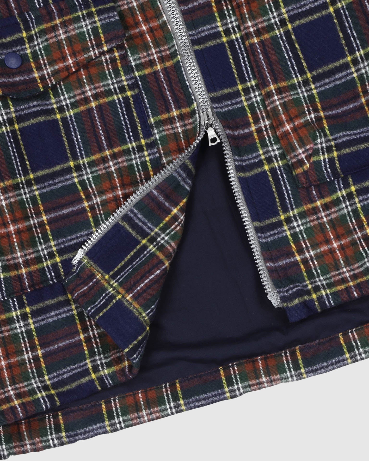 Boxy Swing Jacket - Cord Neck - Tartan - Navy - Image 7